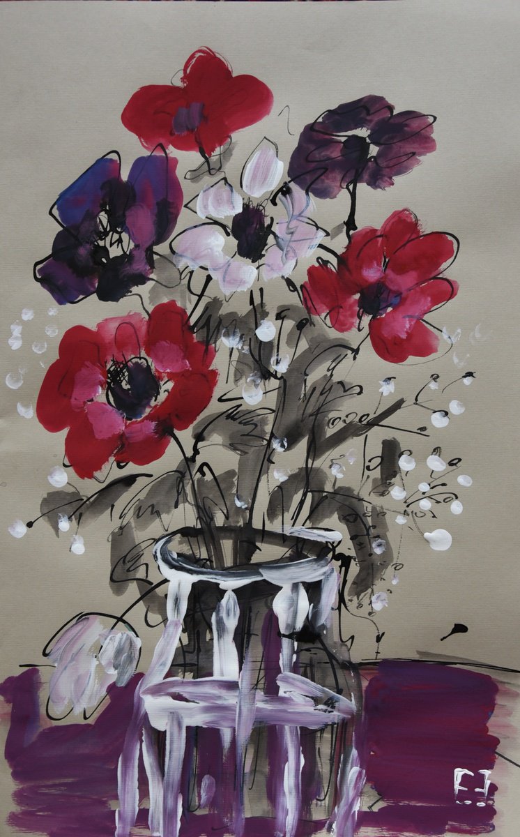 Expressive Painting , A Bouquet From A Local Shop By Elena Zapassky, 13 X 20, Artwork For Sale On Artfinder