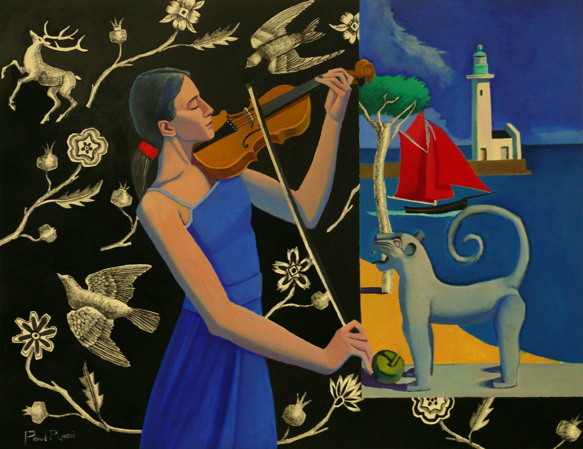 Portrait Acrylic Painting By Paul Rossi, 26 X 19", Ariadne Iii, Original Artwork