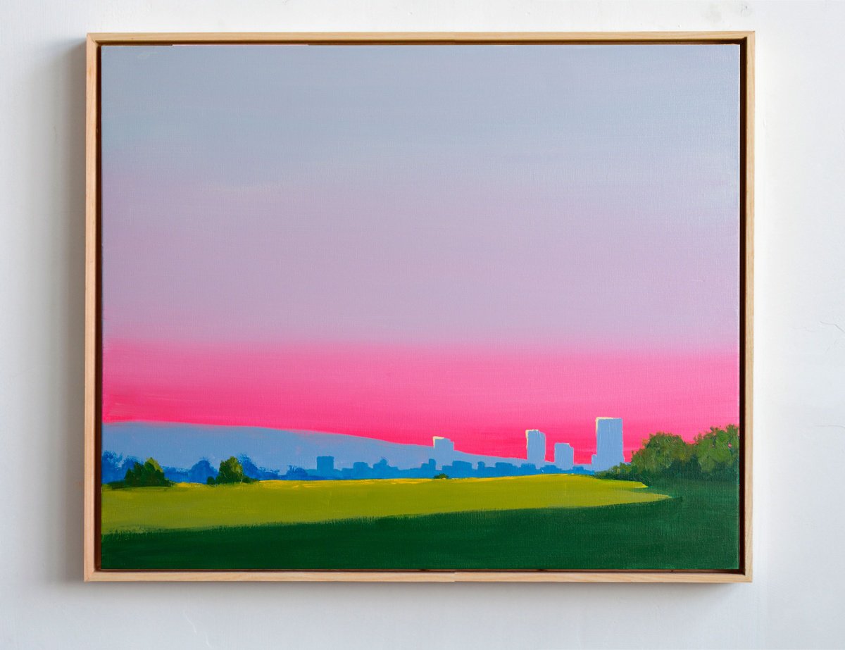 Impressionistic Landscape Acrylic Painting By Bohdan Katolyk, 24 X 20, Pink Horizon, Original Artwork