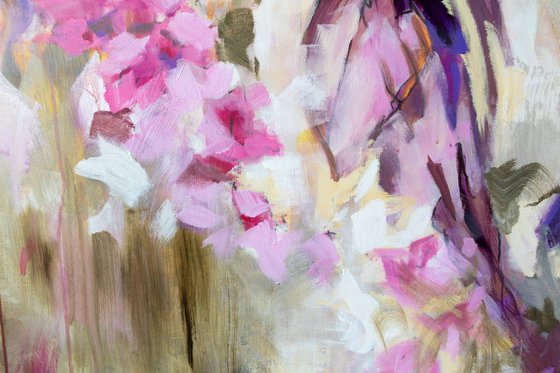 Pink pareidolia garden Modern Floral Contemporary Flowers Painting XL Large UNSTRETCHED - ROLLED IN TRANSPORT TUBE Home decoration Interior design Wall art Hotel Room House deco