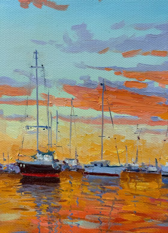 Sailboats at sunset