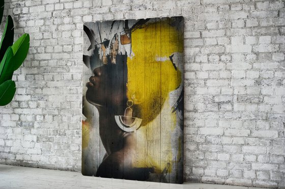 Barn board wood painting.  Art Color Face Vol. 1 - Yellow night