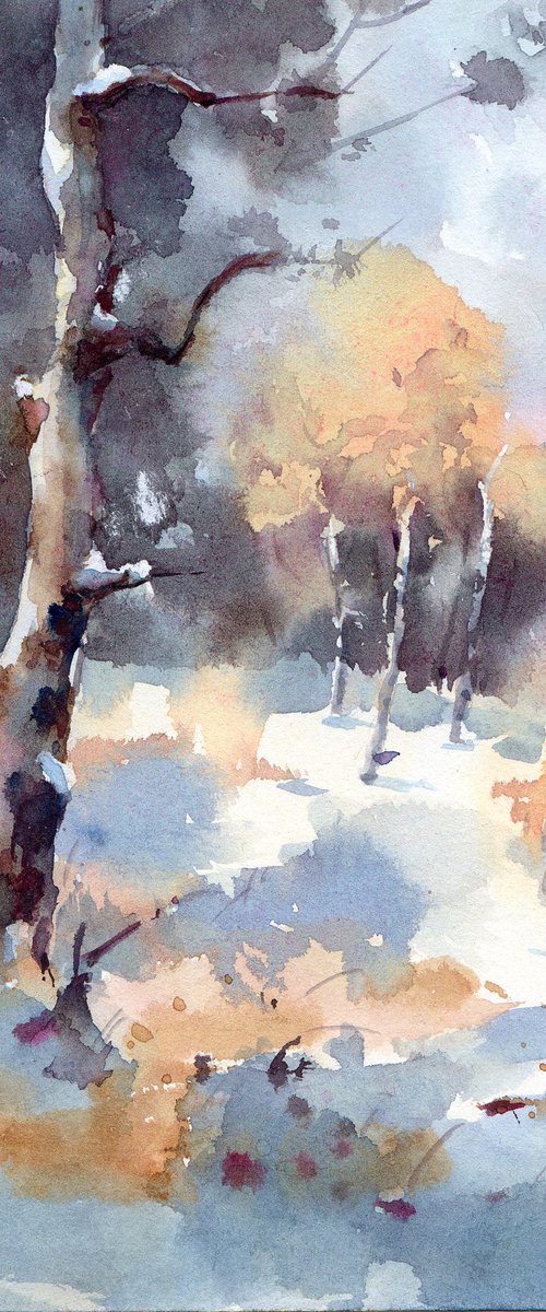 Small winter landscape in watercolor by Yulia Evsyukova