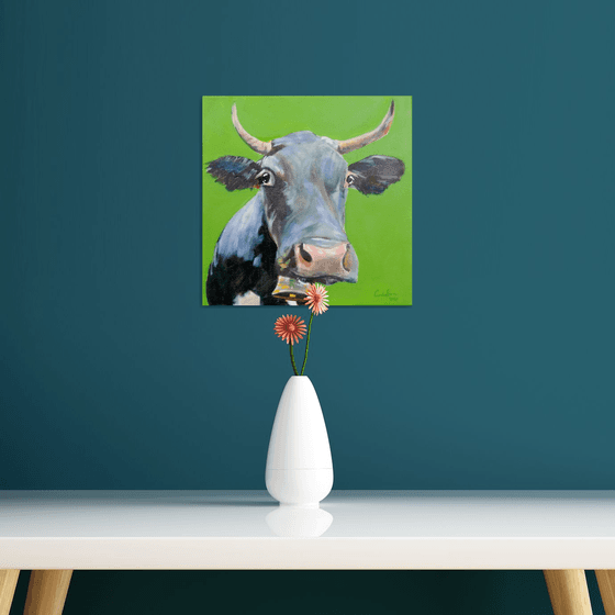 Cow painting green background