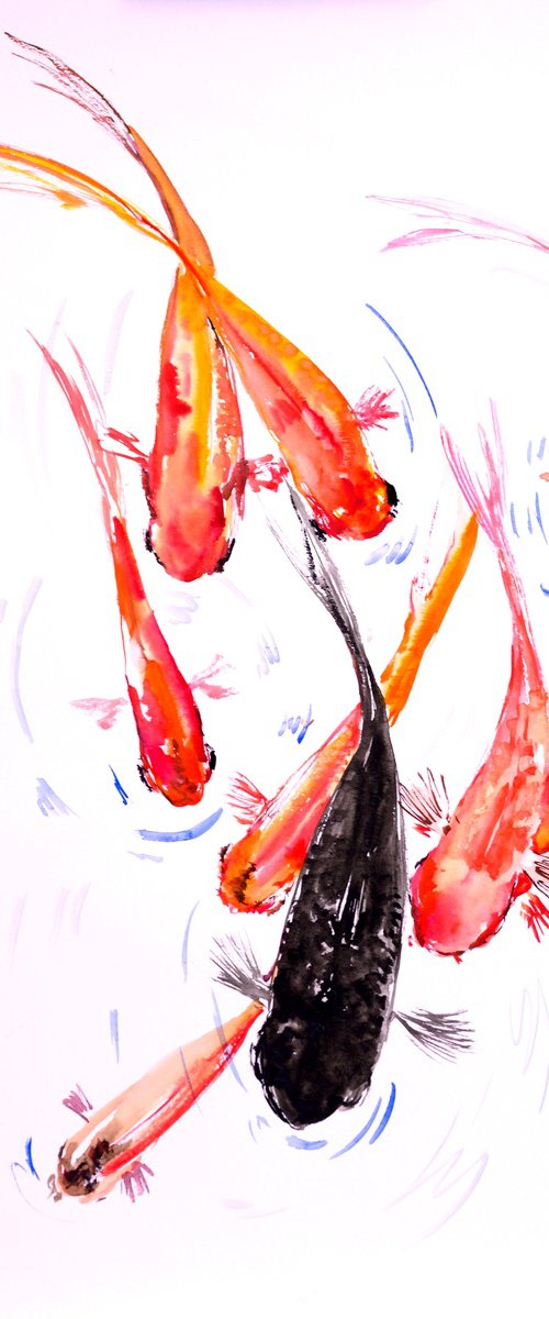 Feng Shui Koi wall art, 9 Koi fish by Suren Nersisyan