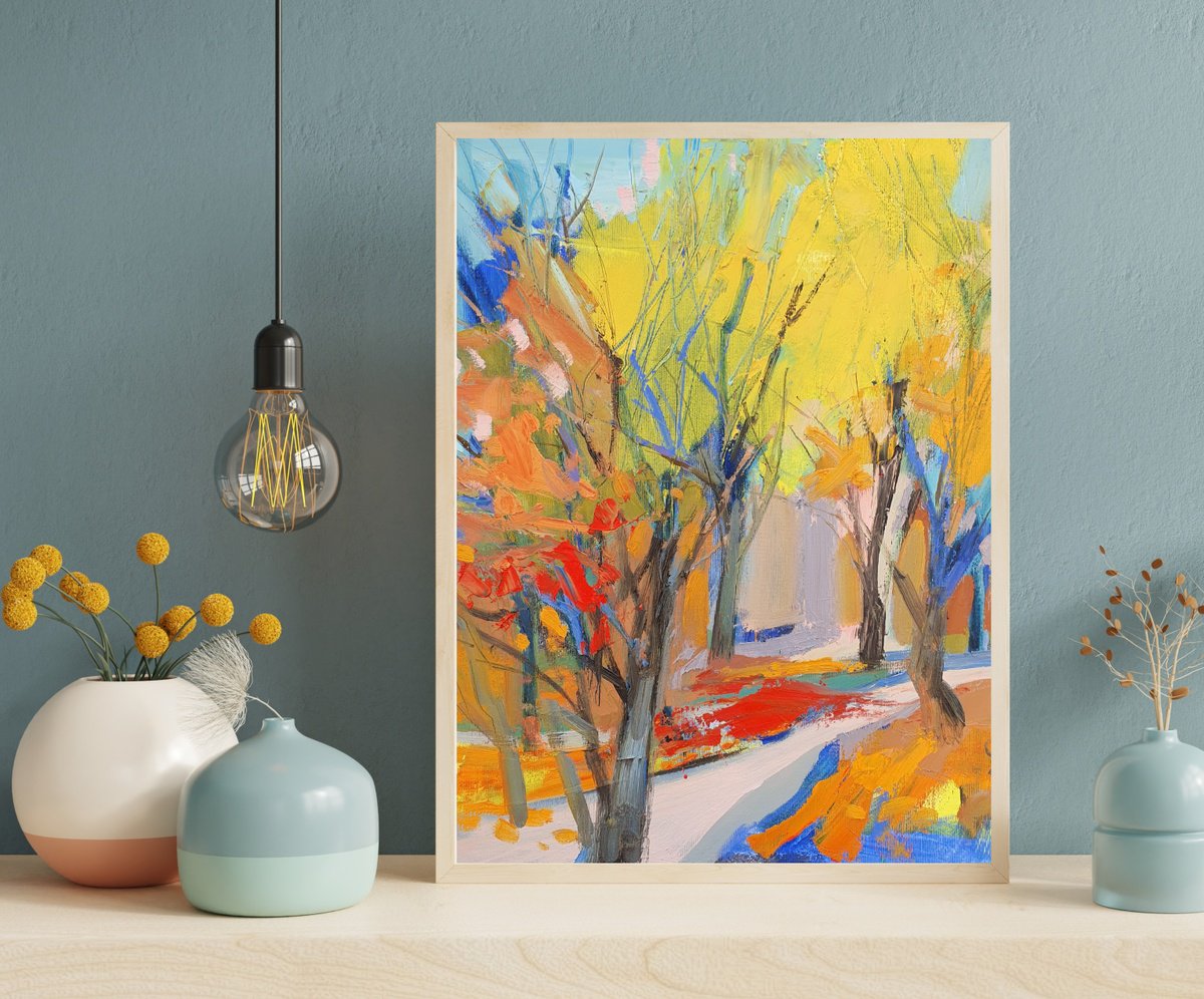 Impressionistic Landscape Oil Painting By Victoria Cozmolici, 16 X 20", Autumn, Original Artwork