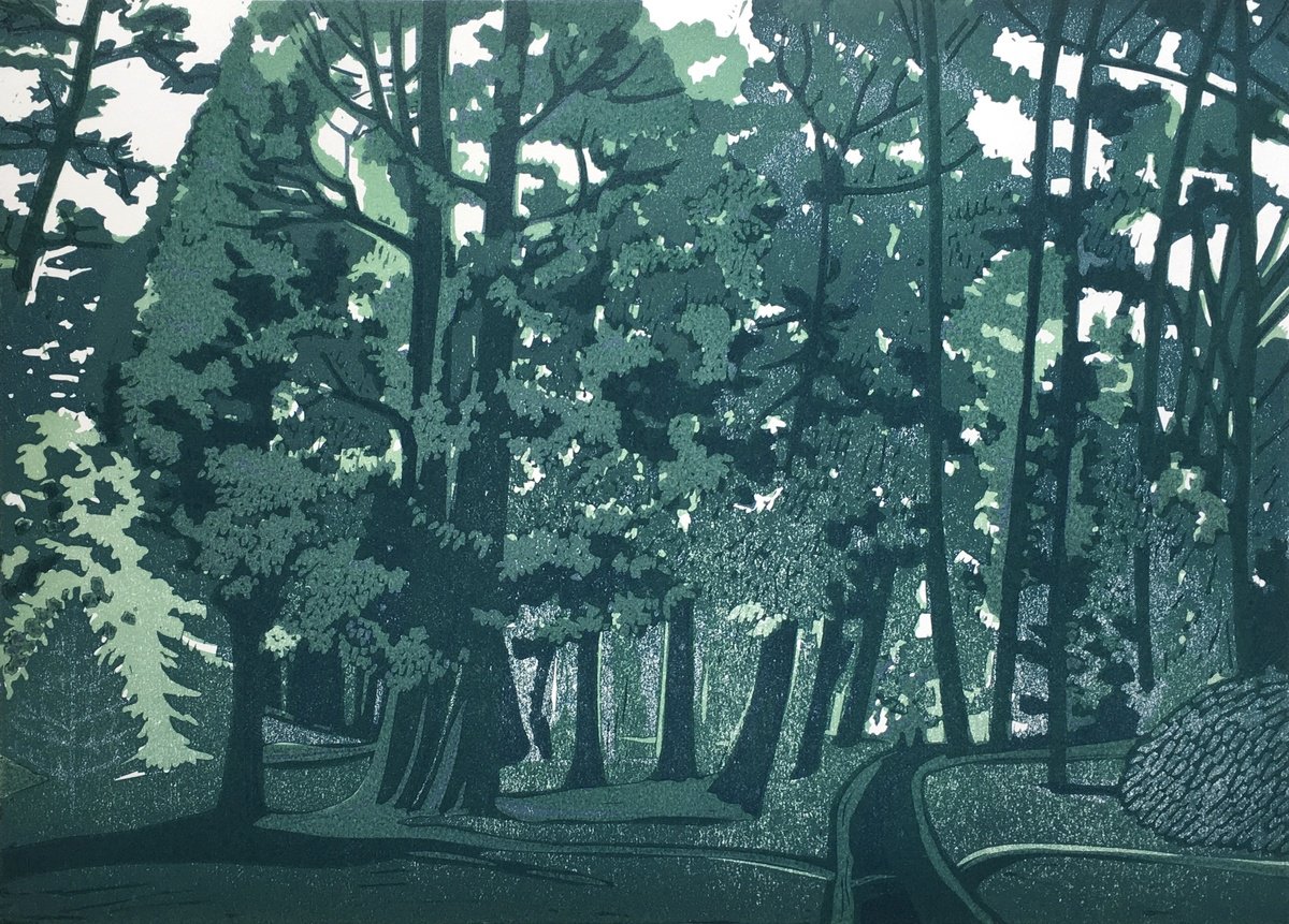 Dusk in the Gardens, signed original linocut print - Variable Edition by Cecca Whetnall