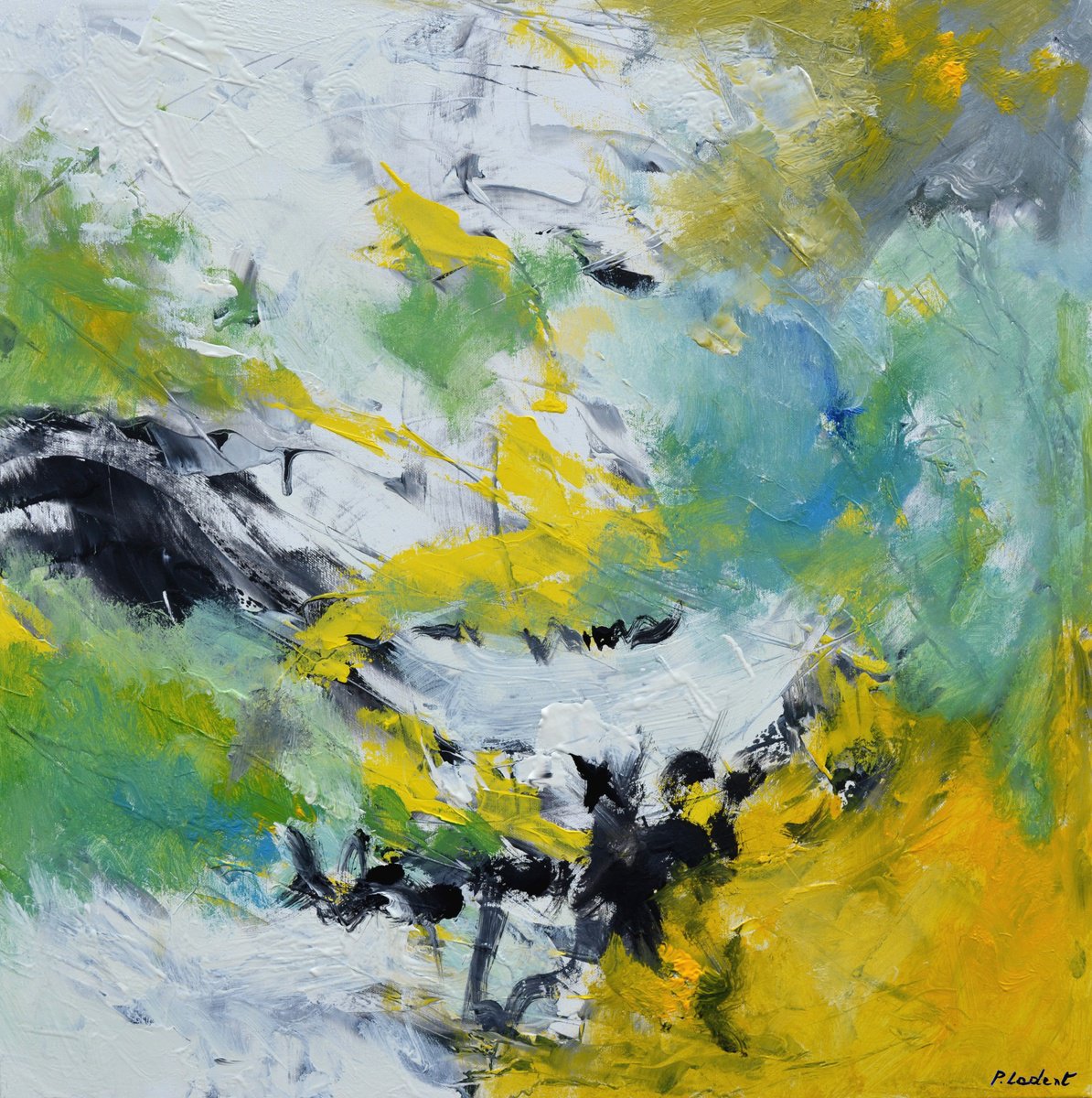 Abstract Oil Painting By Pol Henry Ledent, 28 X 28", At The East Of Eden, Original Artwork