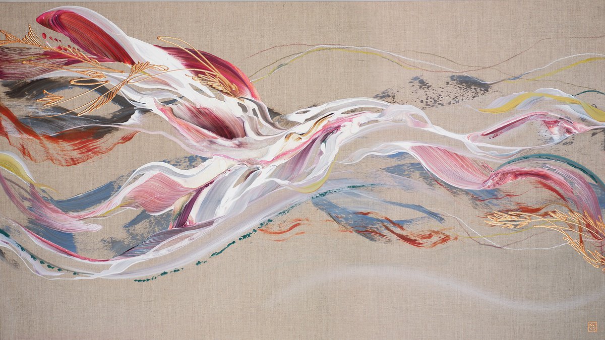 Abstract Acrylic Painting By Novi Lim, 48 X 27", Retracing Memories, Original Artwork