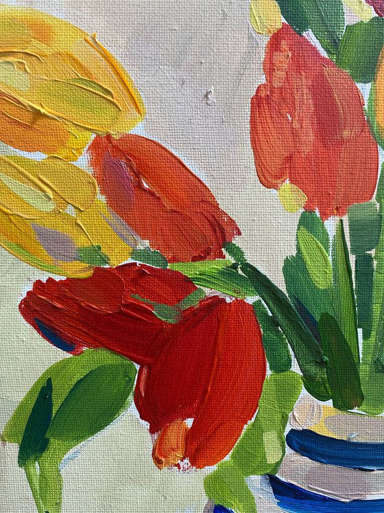 Striped Vase with Tulips