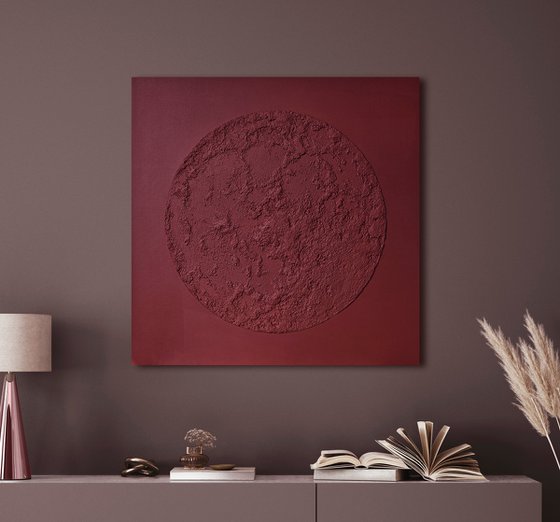 "Burgundy Moon" Burgundy abstract textured