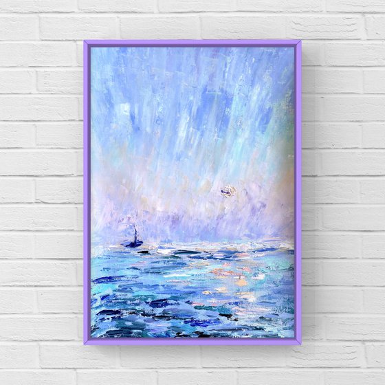 Sunset - Tenderness, 47*37cm, impressionistic oil sea sunset landscape painting