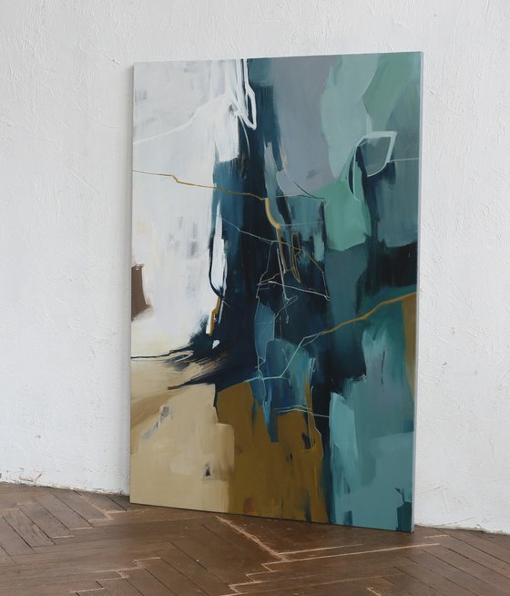 "Influence 3" Abstract dark teal acrylic art