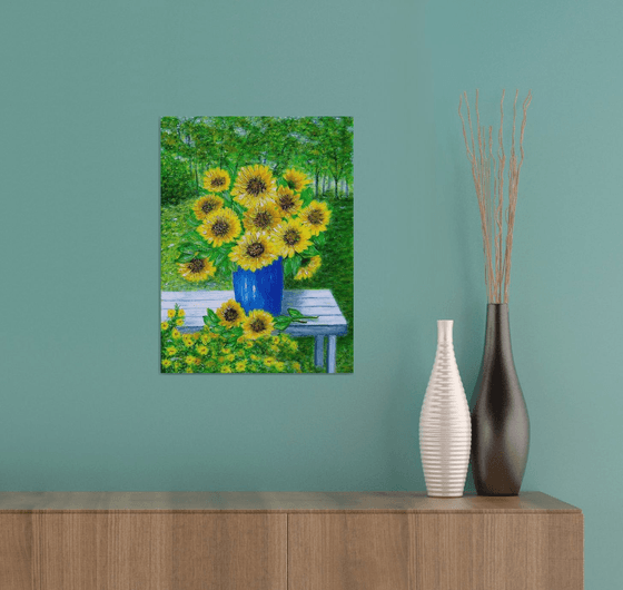 Still life with sunflowers in the garden..