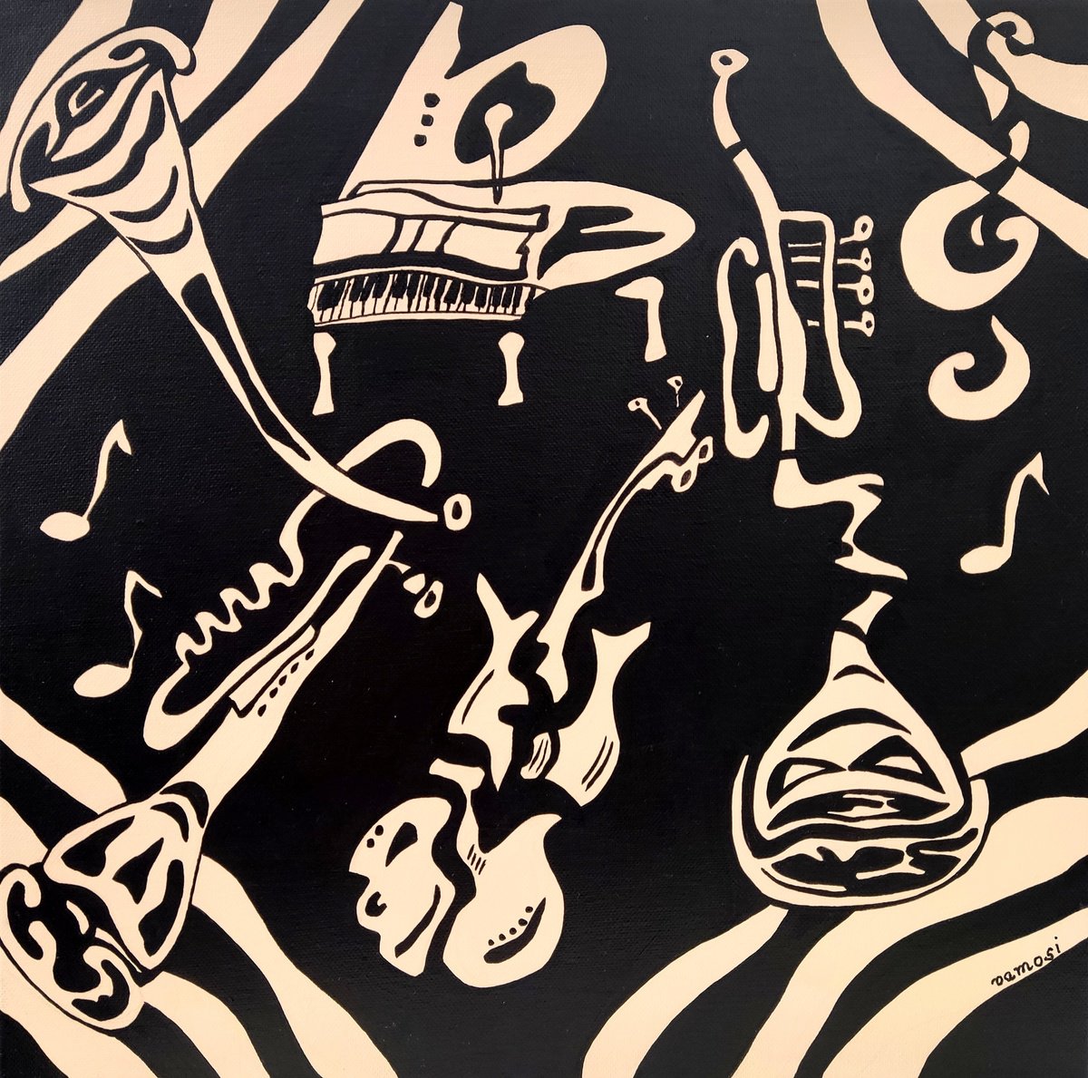 Urban And Pop Acrylic Painting , Crazy Music 3. By Vamosi Peter, 16 X 16, Artwork For Sale On Artfinder