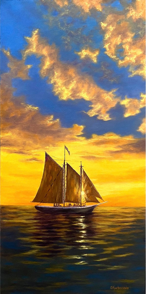 Sailboat at sunset by Olga Kurbanova