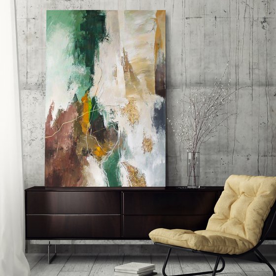 "Green Glory 2" Green brown abstract art