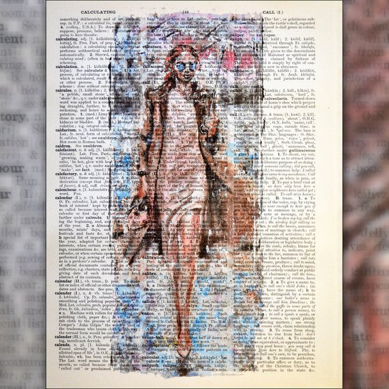 City Sound - Collage Art on Large Real English Dictionary Vintage Book Page