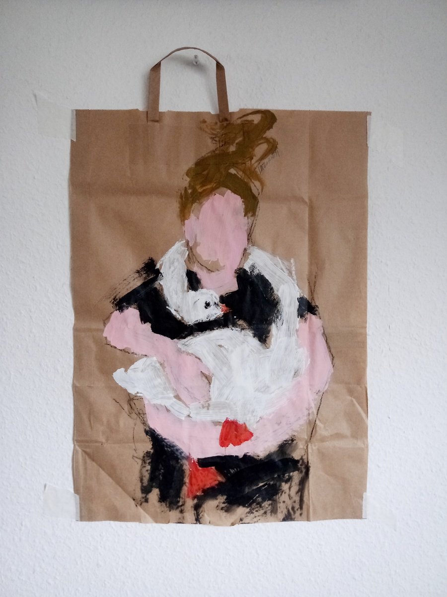 Naive Portrait Acrylic Painting By Valerie Lazareva, 16 X 22", #42/24 Girl With Duck, Original Artwork