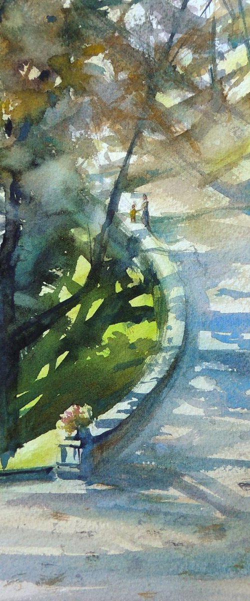 Autumn in a city park by Merite Watercolour