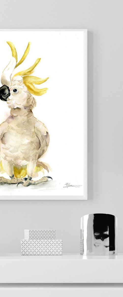 White Cockatoo - Watercolor Parrot Painting by Olga Tchefranov (Shefranov)