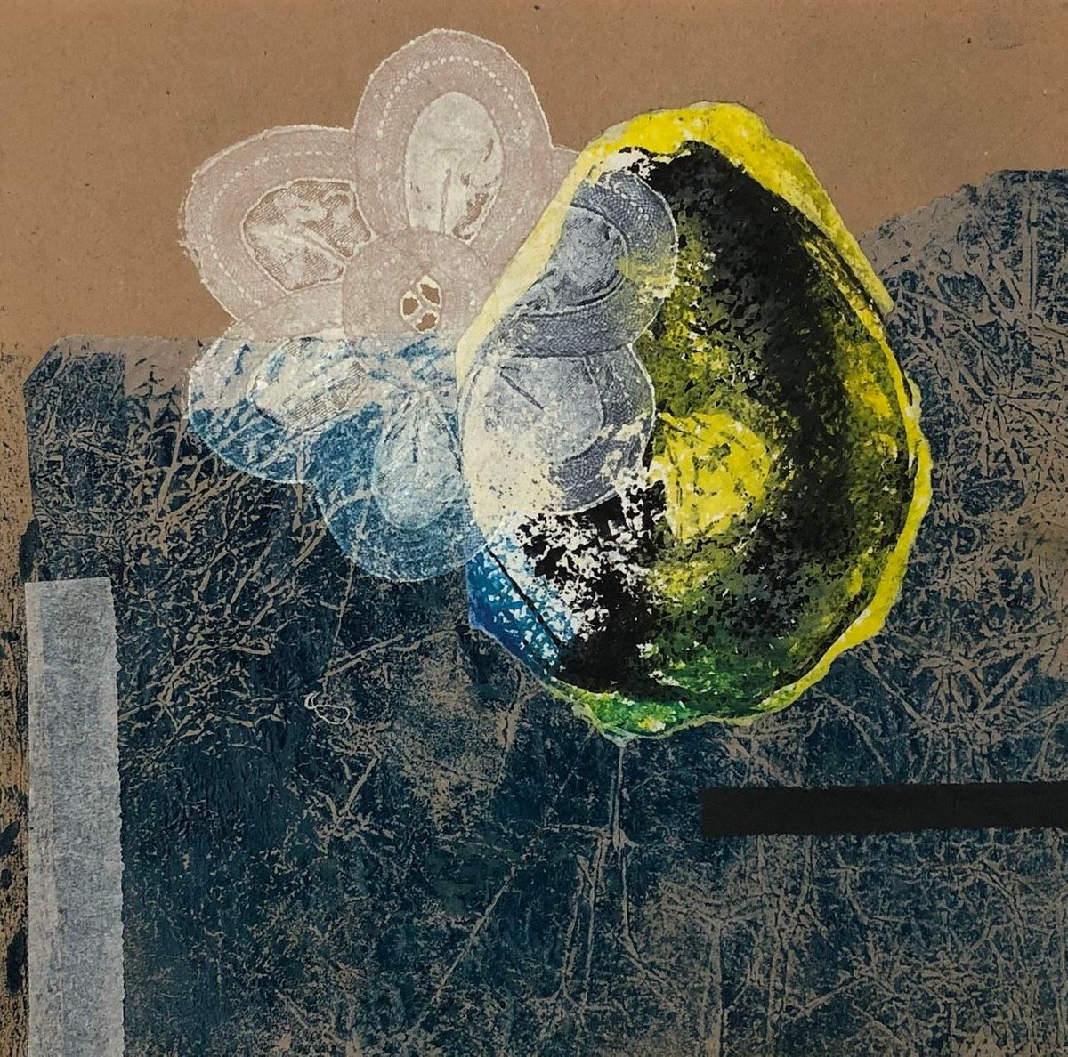 White flower and the fruit . Collage. Mixed media. by Maria Zaytseva