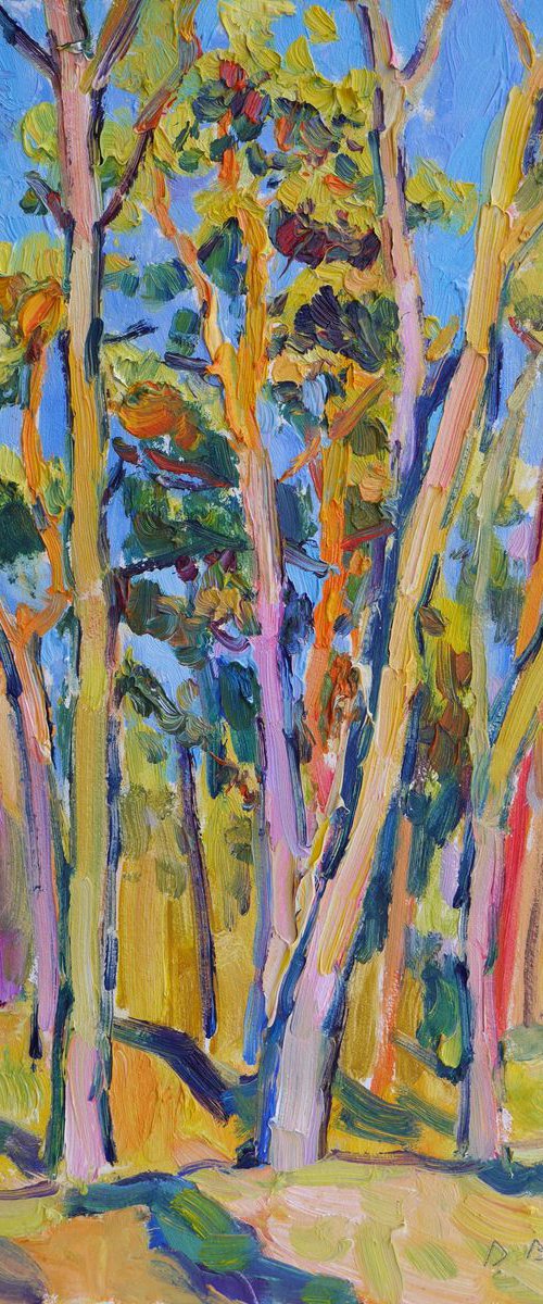 Autumn trees in a park (plein air, original oil painting) by Dima Braga