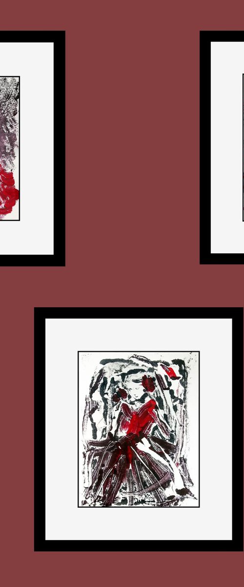 Women in Red Set of three by Asha Shenoy