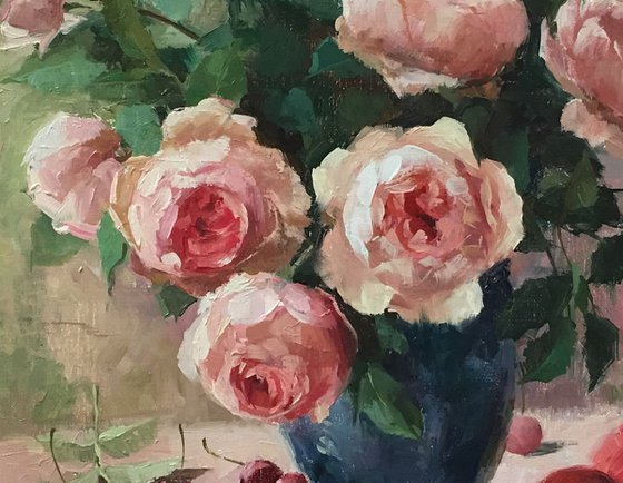 Austin Roses with Still Life