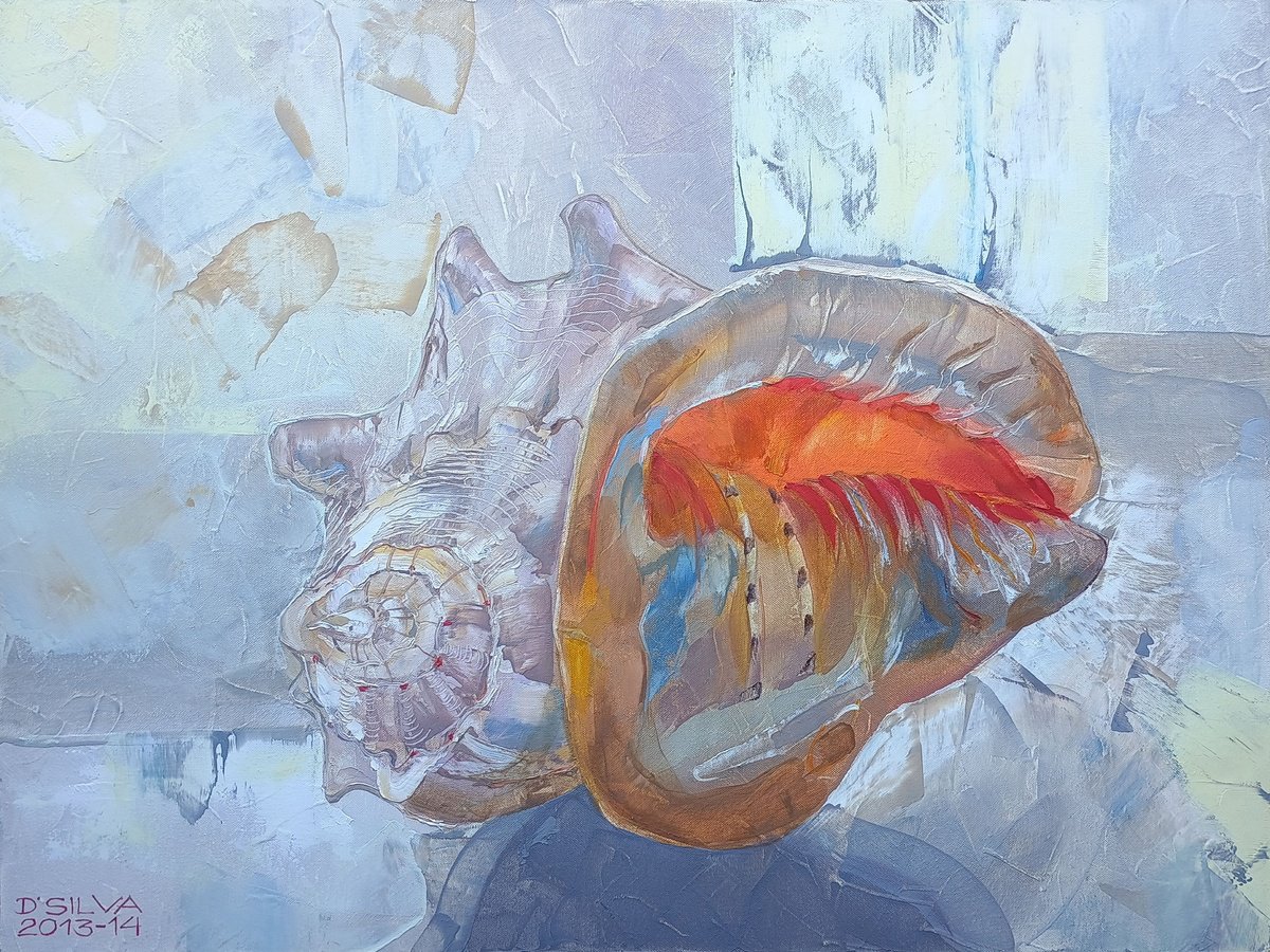 Impressionistic Still Life Oil Painting By Silvija Drebickaite, 31 X 24", The Sound Of The Ocean, Original Artwork