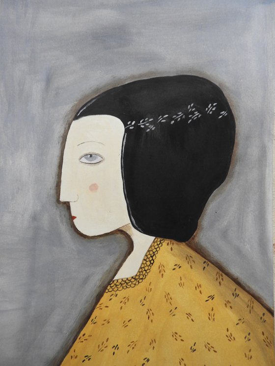 The woman in profile with black hair