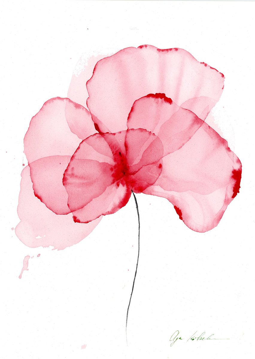 Illustrative Botanical Watercolour By Olga Koelsch, 8 X 11", Transparent Abstract Flower, Original Artwork