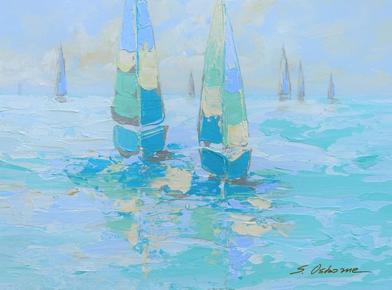 FREEDOM. Sailboats Regatta Modern Seascape Coastal Painting