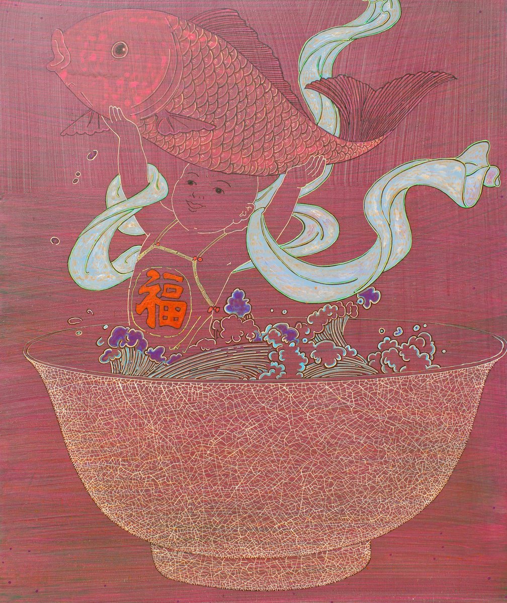 Expressive Landscape Acrylic Painting By Tingqun Zhang, 31 X 37", Cornucope, Original Artwork