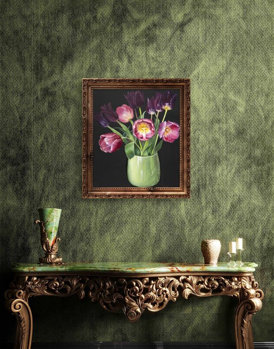 Velvet tulips in vase