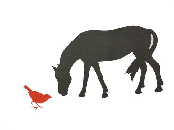 HORSE AND BIRD-unframed-FREE UK DELIVERY