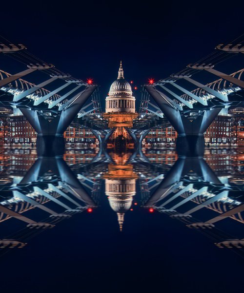 St Pauls and the Millennium bridge reflected by Paul Nash