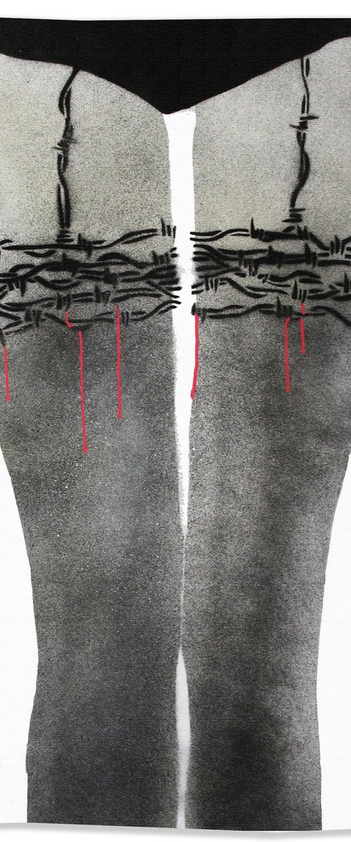 Barbed wire stockings (on gorgeous watercolour paper). by Juan Sly