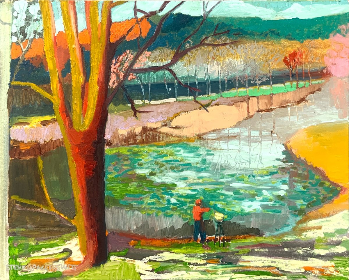 Painter Painting at Bass Lake October by Steven Page Prewitt