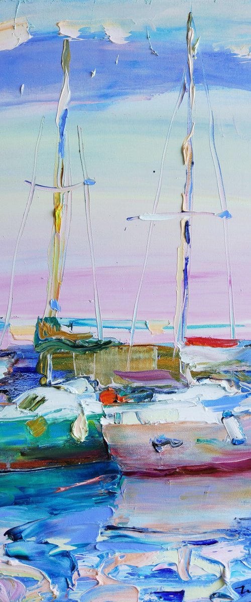Yachts. Сolors of the sea. Original oil painting by Helen Shukina