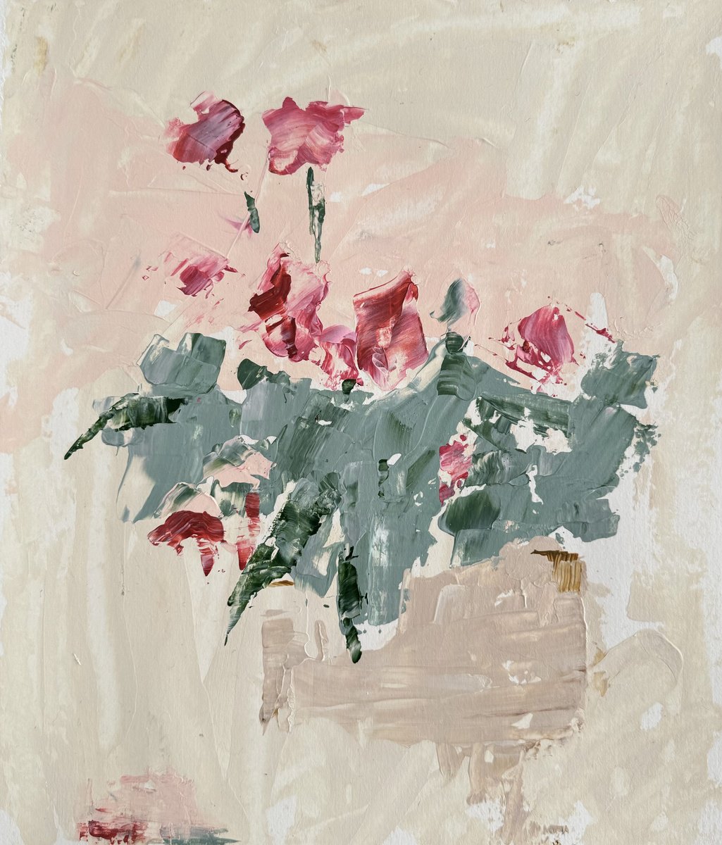 Impressionistic Botanical Acrylic Painting By Liliia Kodunova, 12 X 14", Blooming #2, Original Artwork