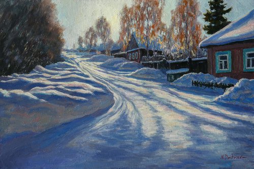 Cold Sunlight - sunny winter painting by Nikolay Dmitriev