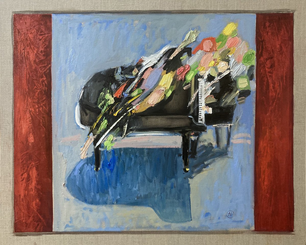 Expressive Still Life Oil Painting By Arman Hayrapetyan, 31 X 25, Piano Serenade, Original Artwork