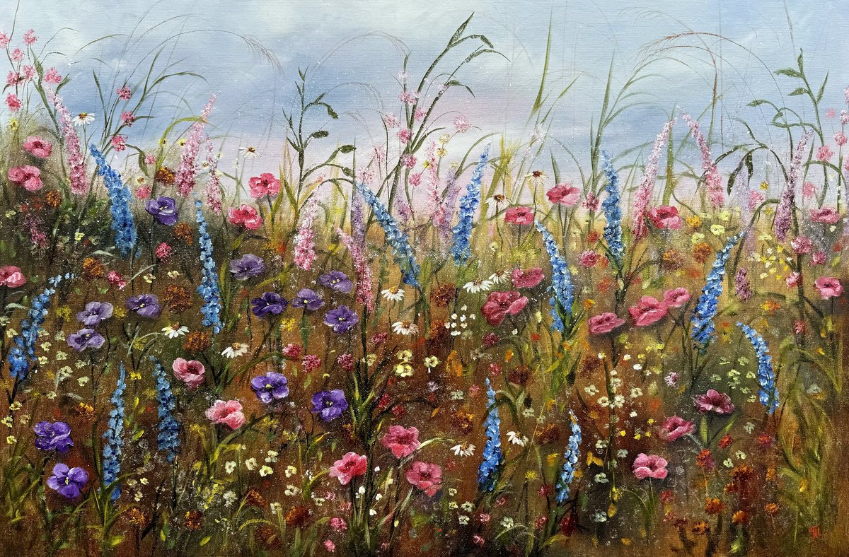 Impressionistic Botanical Oil Painting By Tanja Frost, 32 X 21", Flowers Inspiration, Original Artwork