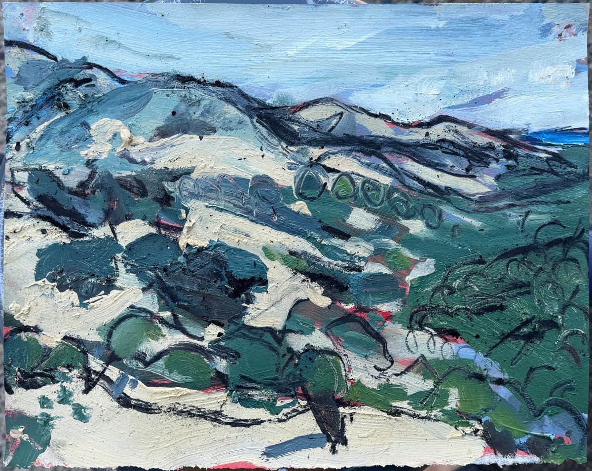 Abstract Landscape Oil Painting By Darren Jekel, 14 X 11, Snapshot Of Bay Hills, Original Artwork