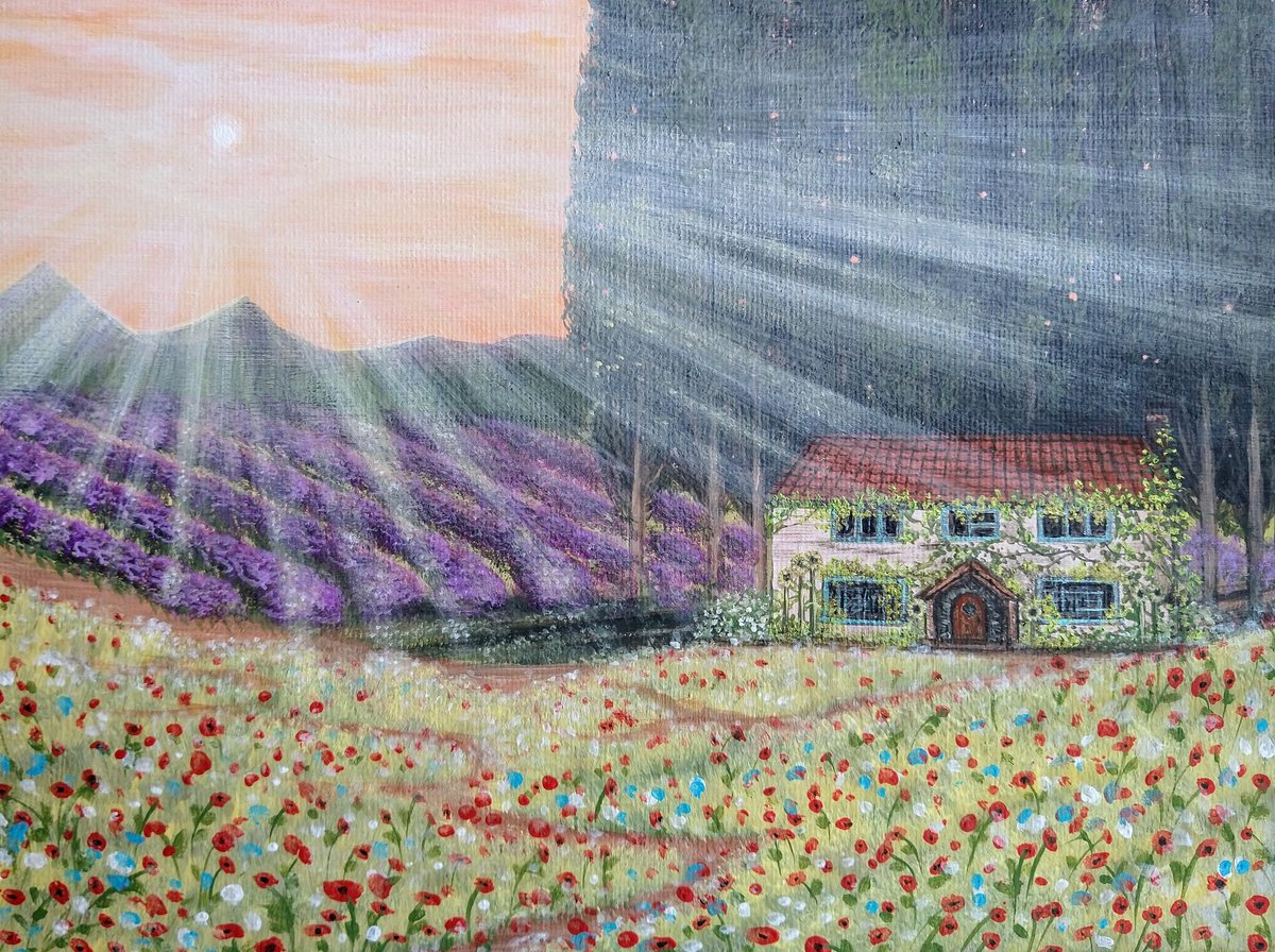 Illustrative Landscape Acrylic Painting By Zoe Adams, 10 X 7", Poppy House. By Zoe Adams., Original Artwork