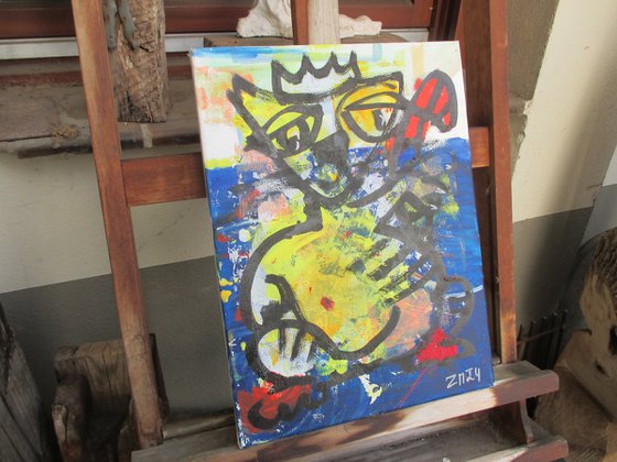 expressive blue cat  11,8 x 15,7 inch