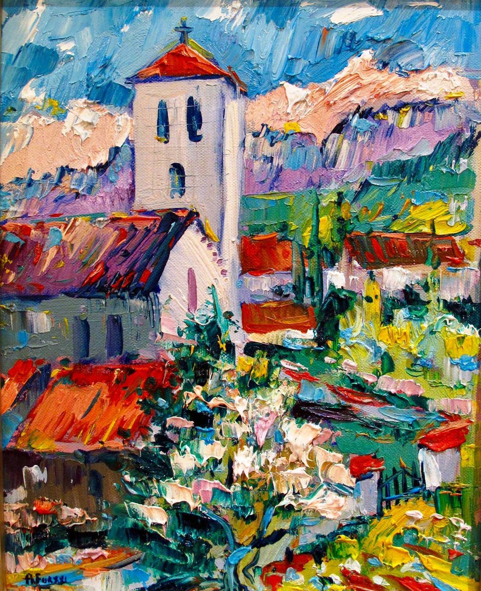 Impressionistic Cityscapes Oil Painting By Altin Furxhi, 14 X 17, Innichen Tirol, Original Artwork