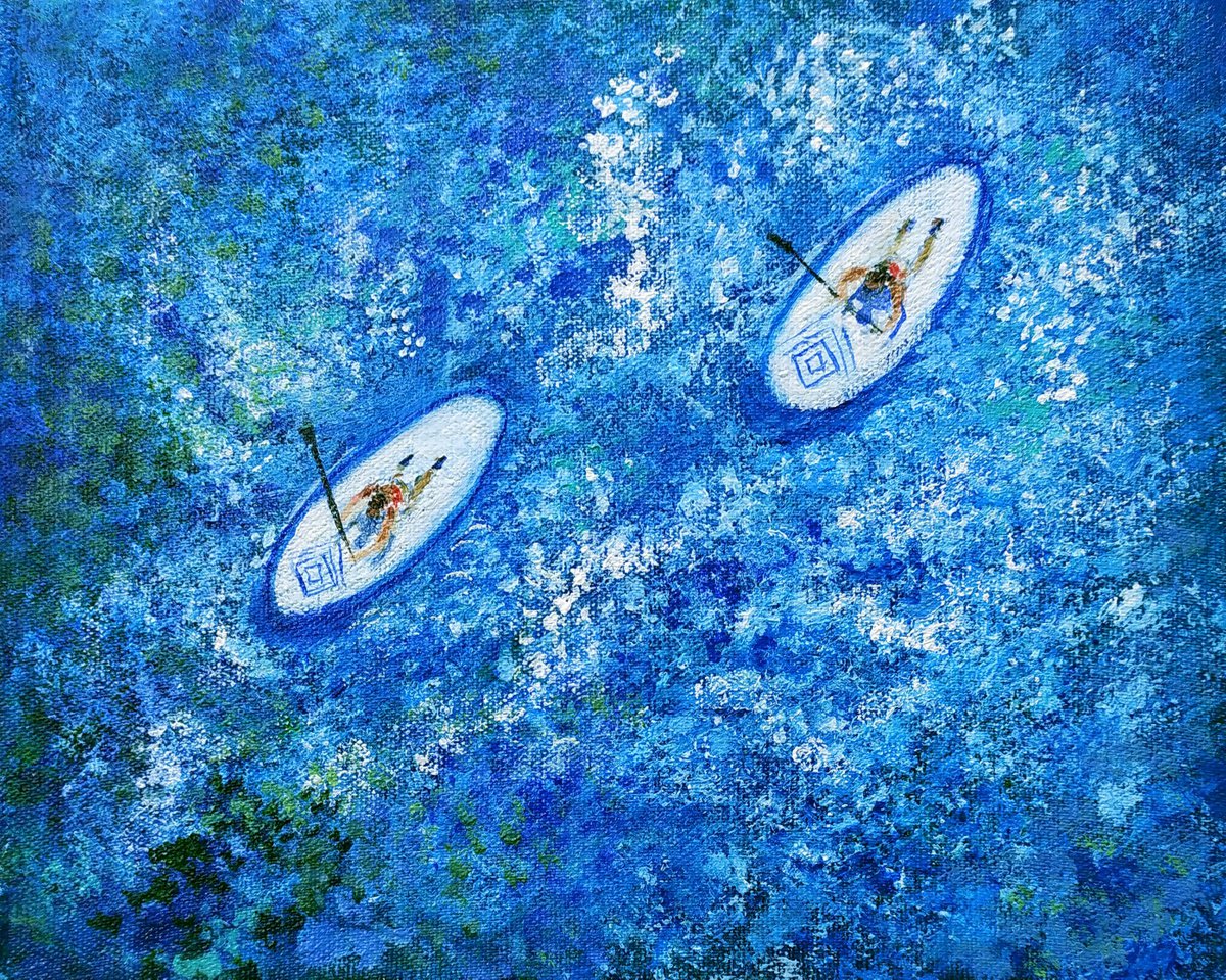 Impressionistic Landscape Acrylic Painting By Asha Shenoy, 10 X 8, Surfing In The Summer Sea, Original Artwork
