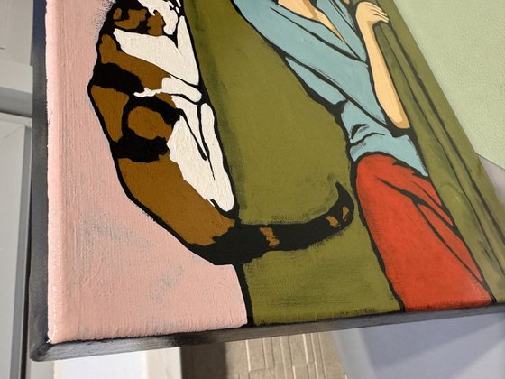 "Woman and Cat" 12x12in
